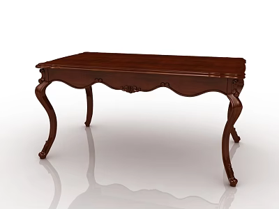 Traditional Dark Brown Wooden Dining Table with Carved Details and Curved Legs 3d model