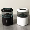 MOVOLOUD Wireless Speaker Pair Black White Cylindrical Design With Transparent Top Circular Control LED Ring