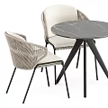 Modern Dining Set With Round Table Black Legs And Light Gray Striped Chairs 3d model