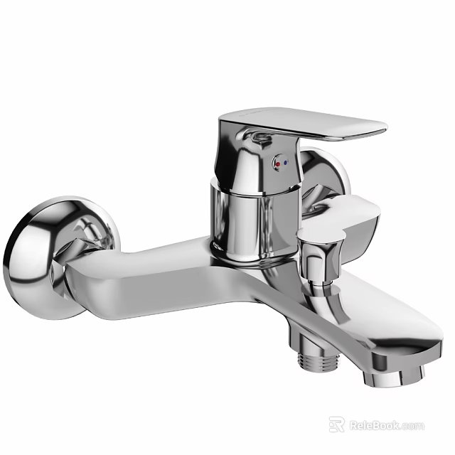 Chrome Wall Mounted Modern Bathroom Faucet With Smooth Surface Design 3d model 