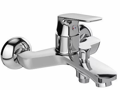 Chrome Wall Mounted Modern Bathroom Faucet With Smooth Surface Design 3d model