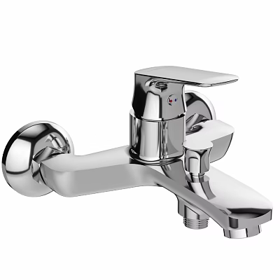 Chrome Wall Mounted Modern Bathroom Faucet With Smooth Surface Design 3d model