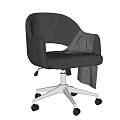 Gray Velvet Office Chair With Armrests Draped Blanket And Metal Base Wheels