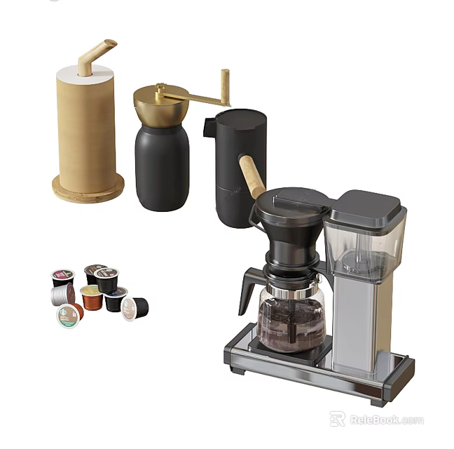 Stylish Modern Kitchen Coffee Appliances With Maker Grinder And Pods 3d model
