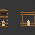 Two Wooden Candle Lanterns With Layered Structure Featuring Lit Candle Design