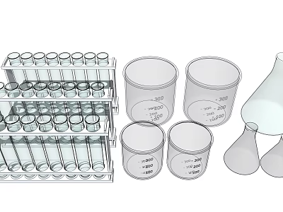 Industrial Equipment Including Laboratory Glassware Test Tube Rack Beakers And Erlenmeyer Flasks 3d model