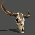 Artistic Bull Skull Sculpture With Intricate Carvings And Decorated Horns