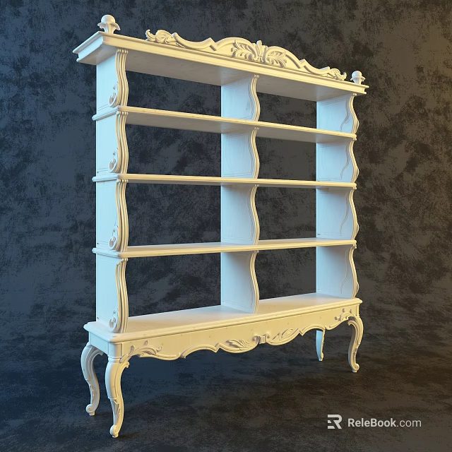 Elegant White Shoe Cabinet With Carved Details And Multiple Shelves 3d model 