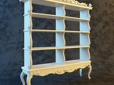 Elegant White Shoe Cabinet With Carved Details And Multiple Shelves 3d model