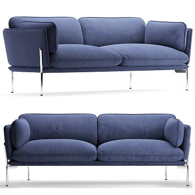 Modern Blue Velvet Two-Seater Sofa with Metal Legs and Contemporary Design 3d model