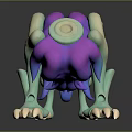 Game Movie Character Fantasy Alien Creature With Purple Green Body Tentacles And Claws