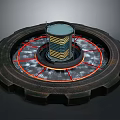 Mechanical Gear Structure With Central Tower And Red White Circular Lines