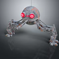 Rusty Mechanical Robot Creature With Red Glowing Eyes And Spider Like Legs 3d model