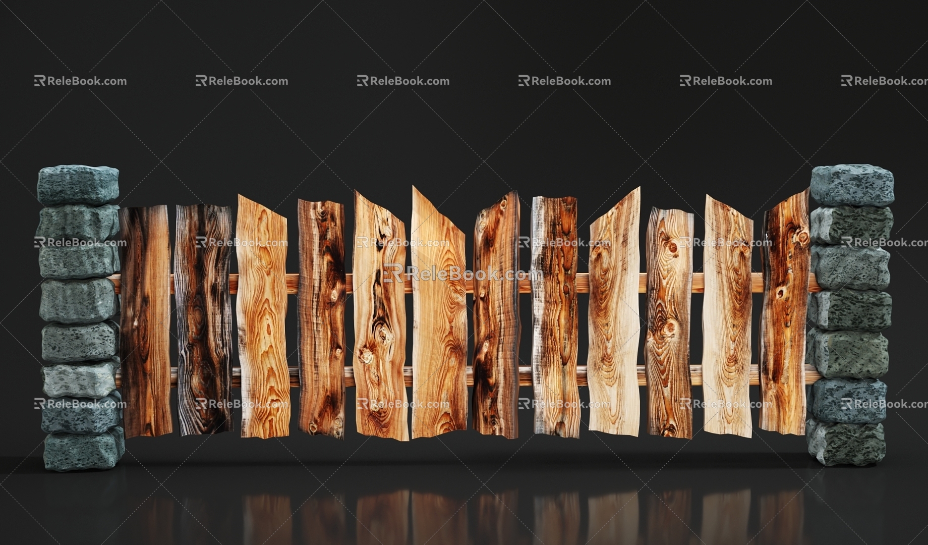 Fence Wood Fence Fence Wood Board Fence Stone Fence 3d model