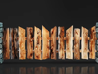 Rustic Wooden Fence Design With Natural Logs And Stone Posts 3d model Rustic Wooden Fence Design With Natural Logs And Stone Posts 3d model