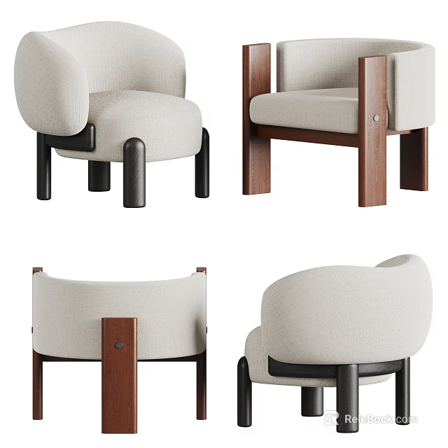 Modern Light Fabric Accent Chair With Black And Wooden Legs Design 3d model 