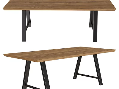 Modern Wooden Dining Table With Natural Wood Tabletop And Black Metal Cross Legs 3d model
