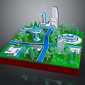 Natural Landscape Model With Green Grass Trees Circular Plaza Modern Buildings And Pathways