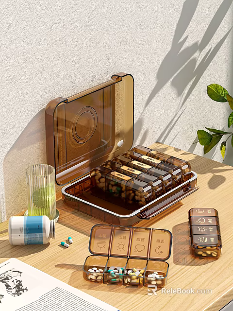 Multi Compartment Medical Pill Storage Organizer With Transparent Lid For Daily Use 3d model 