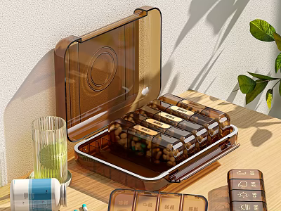 Multi Compartment Medical Pill Storage Organizer With Transparent Lid For Daily Use 3d model