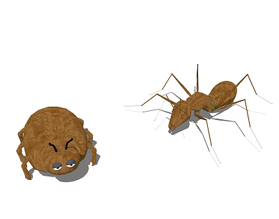Detailed View Of Brown Beetle And Ant Insects With Round Body And Long Legs 3d model