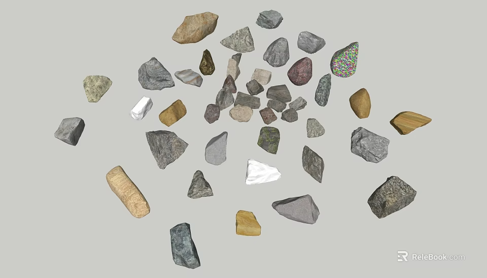 Natural Stones and Wood Pieces in Various Shapes and Sizes 3d model 