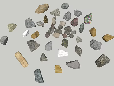 Natural Stones and Wood Pieces in Various Shapes and Sizes 3d model