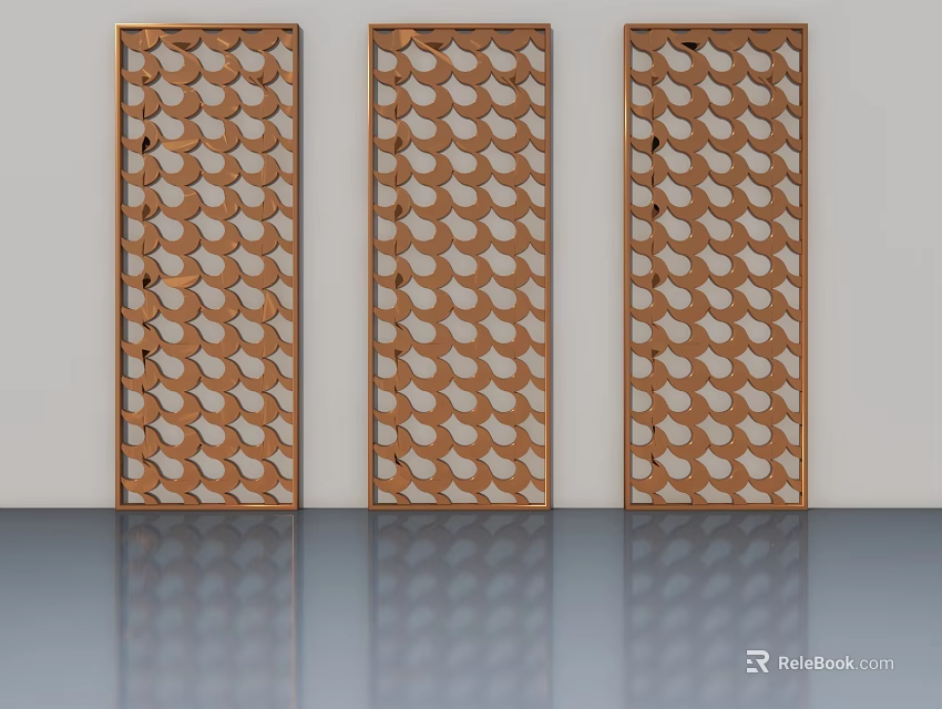 Decorative Modern Copper Swing Doors With Perforated Wave Pattern Design 3d model