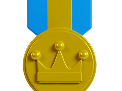Decorative Ornament Set With Golden Medal Crown Design And Blue Ribbon 3d model