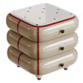 Elegant Beige Bedside Table With Red Trim Multiple Drawers And Black Knobs