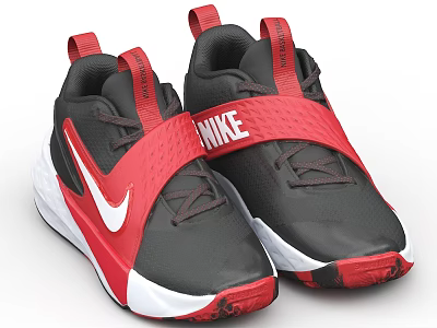 Black And Red Nike Sneakers With White Logo Strap And Brown Laces 3d model