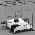 Modern Metal Four Poster Double Bed With White Bedding And Nightstands