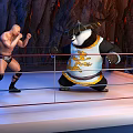 Cartoon Scene Bald Man And Panda In Wrestling Ring With Dragon Design Rock Walls