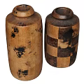 Decorative Ceramic Vases With Wooden Texture Black Spots And Checkerboard Pattern 3d model