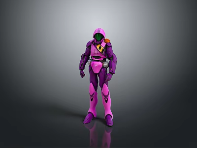 Shiny Purple And Pink Robot Mech Suit With Helmet Armor In Standing Pose 3d model