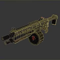 Futuristic Tactical Weapon With Mechanical Structure Red Accents And Advanced Barrel Design