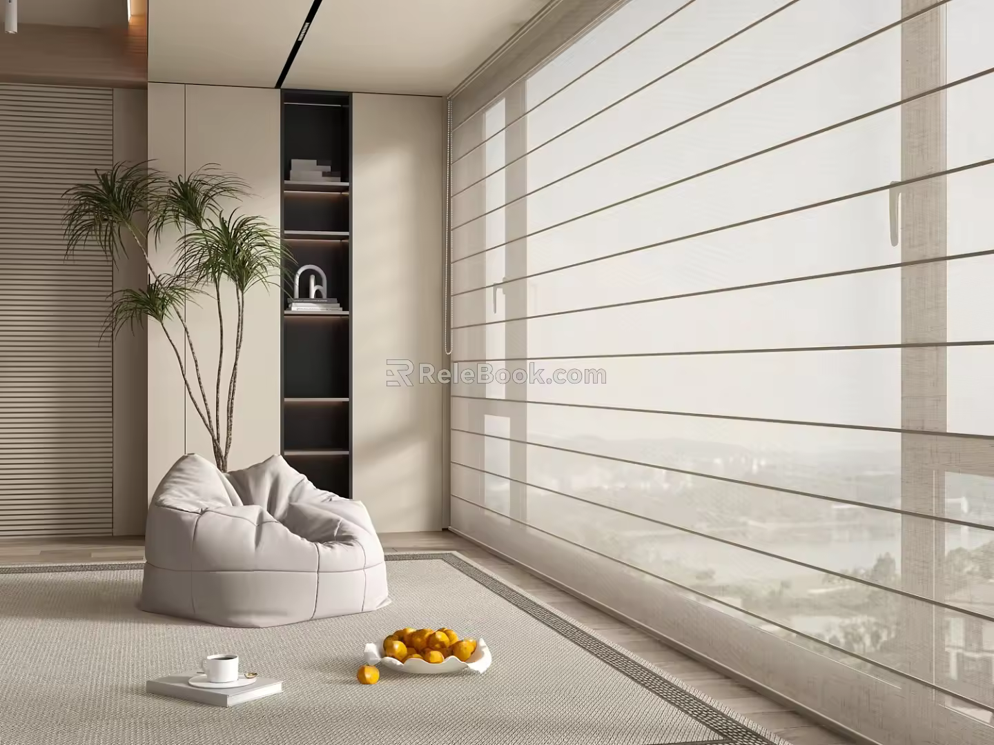 Cream Style Balcony Shangri-La Curtain Lazy Sofa 3d model