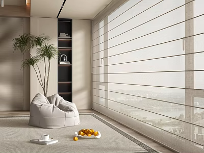 Cream Style Balcony Shangri-La Curtain Lazy Sofa 3d model