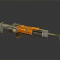 Detailed Futuristic Orange Blue Metallic Weapon With Sleek Grip And Barrel