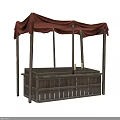 Ancient Medieval Wooden Stall With Red Canopy And Counter Display In Historical Setting