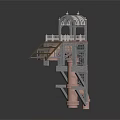 Industrial Equipment Structure Featuring Metal Platform Staircase Pipes And Reactor Vessels