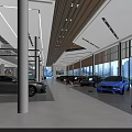 Modern Car Showroom Interior With Luxury Cars Sofas And Large Windows Columns