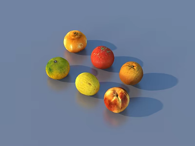Vibrant Fresh Fruits Display on Blue Background with Lemon Lime Orange Apple Pear Peach 3d model