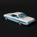 Classic Vintage Blue And White Car With Streamlined Body Chrome Accents And Wheels