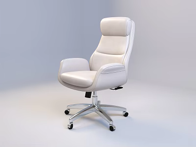 White Modern Office Chair With High Back Armrests And Silver Base Wheels 3d model