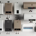 Household Appliances Display Featuring Modern Gas And Electric Water Heaters In Multiple Colors