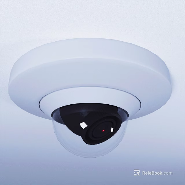 Dome Security Camera Ceiling Mounted With White Housing Black Lens And Red Indicator Light 3d model