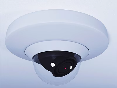 Dome Security Camera Ceiling Mounted With White Housing Black Lens And Red Indicator Light 3d model