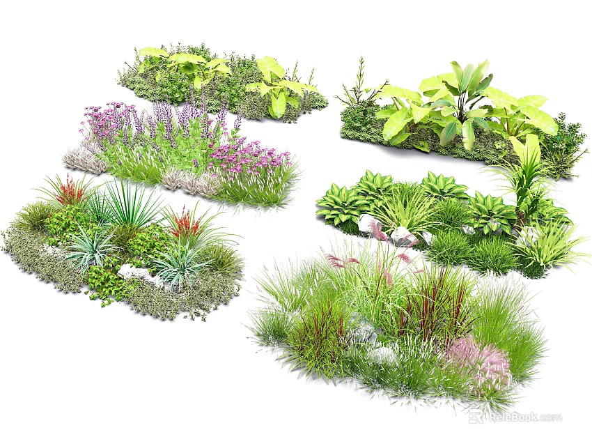 Colorful Flower and Plant Varieties in Lush Diverse Garden Arrangement Designs 3d model 