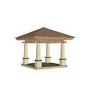 Garden Landscape Featuring Traditional Pavilion With Columns And Roof Under Blue Sky With Clouds